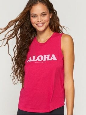 🏝️ Spiritual Gangster ALOHA Muscle Tank Top Pink Medium 🌺